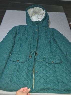 Royalty For Me Quilted Hooded Puffer Jacket in Teal Green